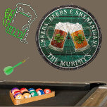 Dk Green Rustic Wood Cheers Beers Shenanigans  Dart Board<br><div class="desc">Cheers Beers and Shenanigans  Beer Stein mugs with 4-leaf clover shamrock. This Irish Beer Drinking-themed dartboard is just right  for your occasion and makes the perfect personalized Gift,  it's great for graduation weddings,  parties,  family reunions,  and just everyday fun. Our easy-to-use template makes personalizing easy.</div>