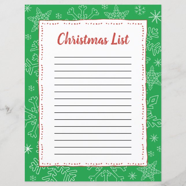 Dk Green Snowflake Christmas BG Santa Wish List (Front)
