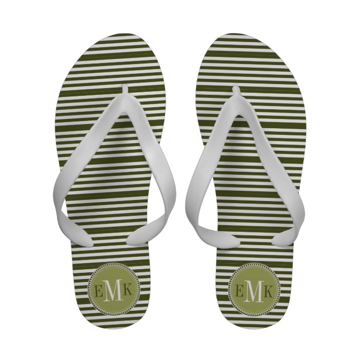 Dk Olive White Mini Stripes Olive Monogram Sandals