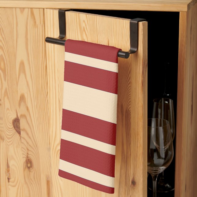 Dk Red + Cream Broad Stripes Repeat  Kitchen Towel (Thirds Fold)
