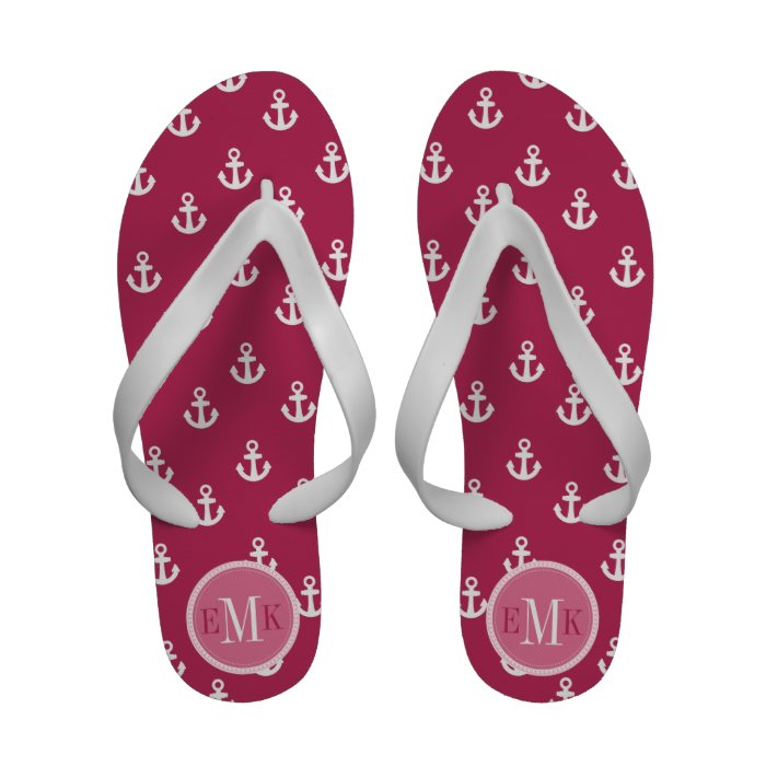 Dk Rose Pink White Ship Anchors Pink Monogram Sandals