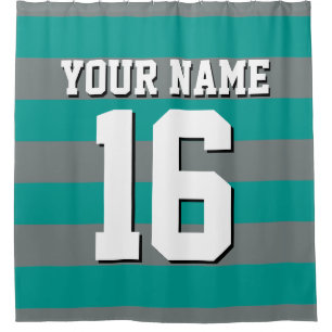 Dk Teal Charcoal Sports Jersey Preppy Stripe Shower Curtain