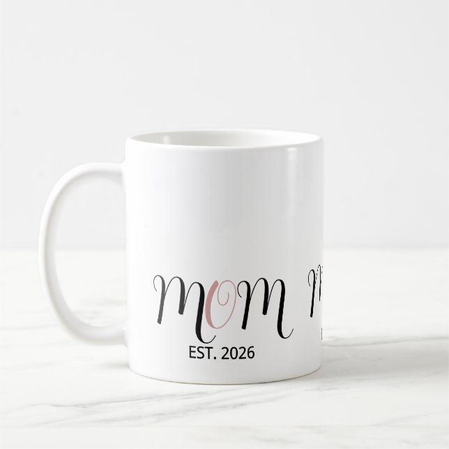 DMom Established Black Pink Script New Mom Gift Coffee Mug (Left)