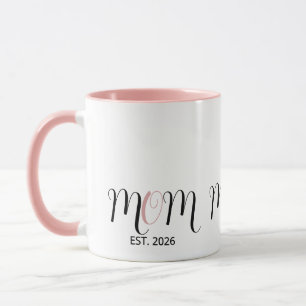 DMom Established Black Pink Script New Mom Gift Mug