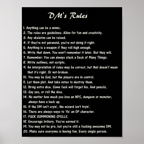 DMs Rules Explicit  Dungeons Dragons Poster