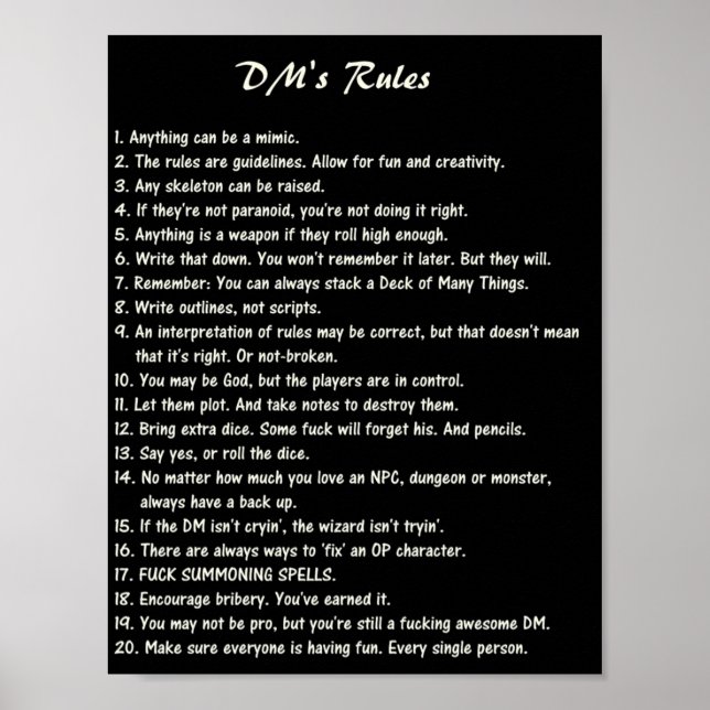 DM's Rules Explicit  Dungeons Dragons Poster (Front)