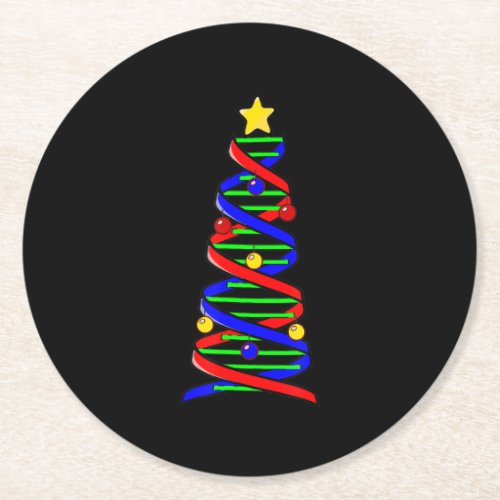 DNA Helix Christmas Tree Life Science Biology Round Paper Coaster