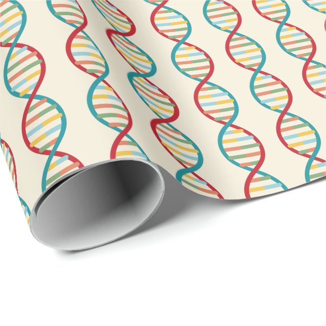 ​​DNA Mid Century Modern STEM Biology Stripe cream Wrapping Paper (Roll Corner)