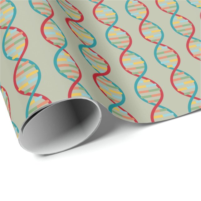 ​​DNA Mid Century Modern STEM Biology Stripe green Wrapping Paper (Roll Corner)