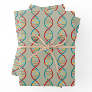 ​​DNA Mid Century Modern STEM Biology Stripe green Wrapping Paper Sheets