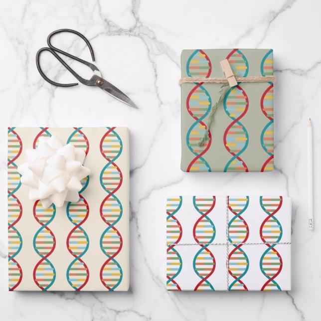 ​​DNA Mid Century Modern STEM Biology Stripe Wrapping Paper Sheets (Front)