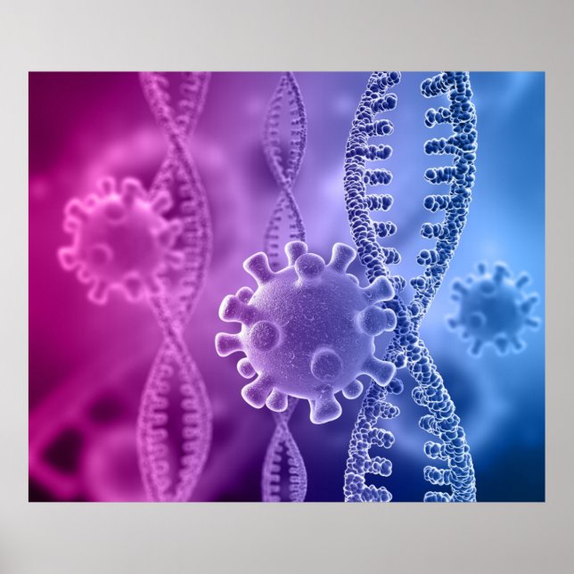DNA Strand and Virus Cell Poster (Front)