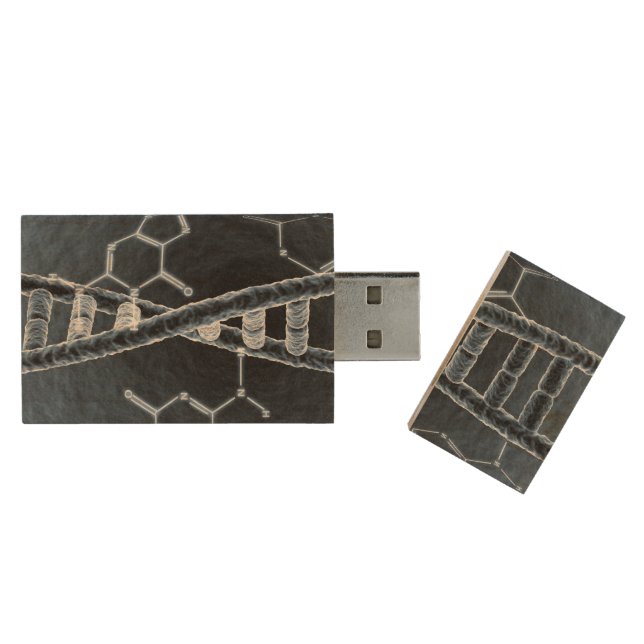 DNA strand Wood Flash Drive (Opened)