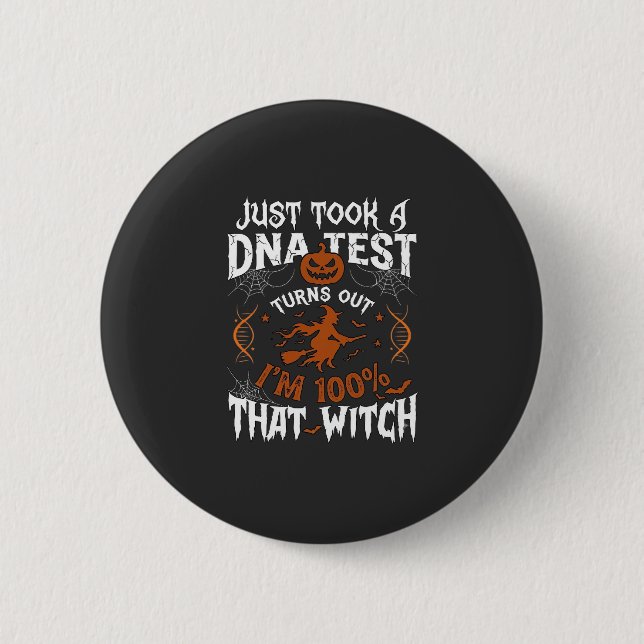 Dna Test Witch Halloween Pumpkin Spider Web Button (Front)