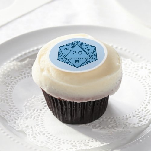 DnD Birthday Party D20 Dice Blue Edible Frosting Rounds