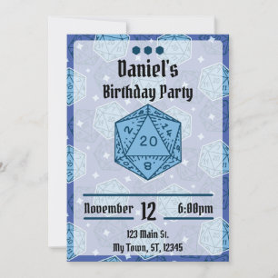 DnD Birthday Party DnD D20 Blue Dice Invitation