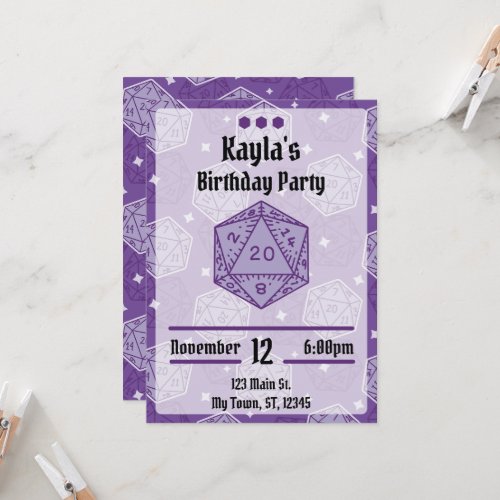 DnD Birthday Party DnD D20 Dice Invitation