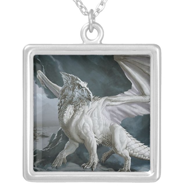 DnD Monsters the White Dragon Silver Plated Necklace (Front)