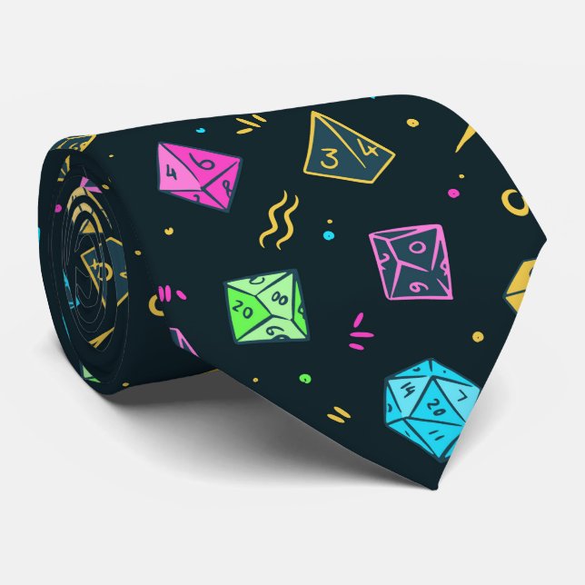 DnD NeckTie, D20 Dice Pattern, Dungeon Master Gift Neck Tie (Rolled)