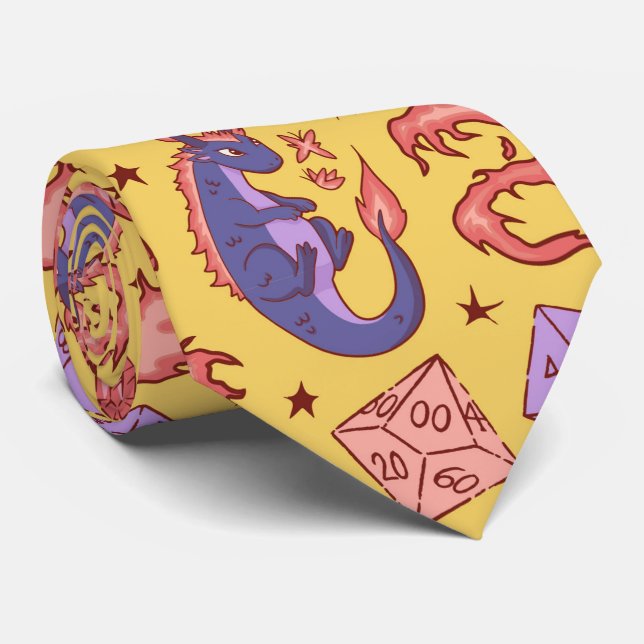 DnD NeckTie, D20 Dice Pattern, Dungeon Master Gift Neck Tie (Rolled)