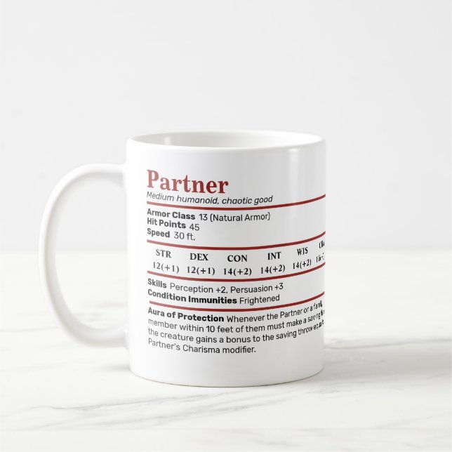 DnD Partner Stat Gender Neutral Coffee Mug (Left)