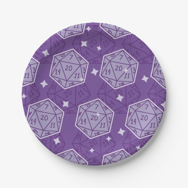 DnD Party Dungeons & Dragons D20 Dice Paper Plates (Front)