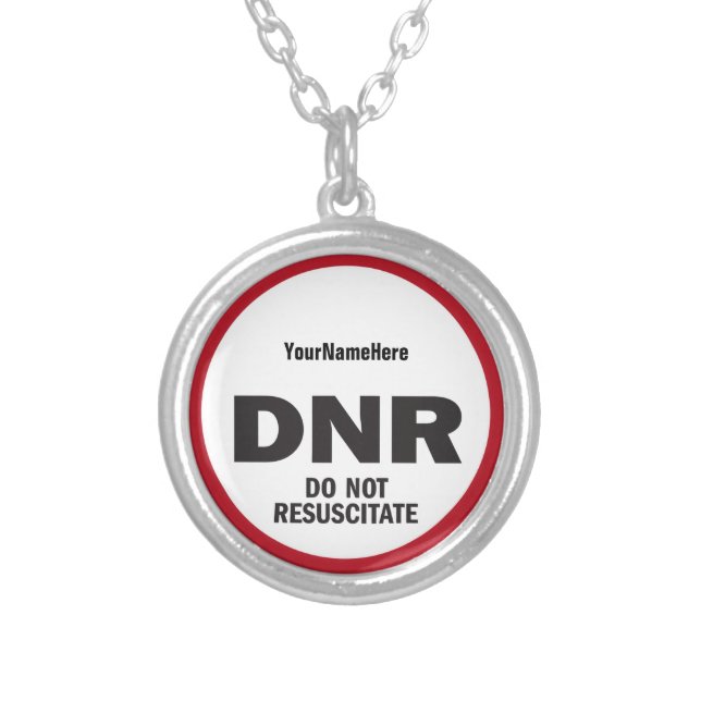 DNR Do Not Resuscitate medical tag Silver Plated Necklace (Front)