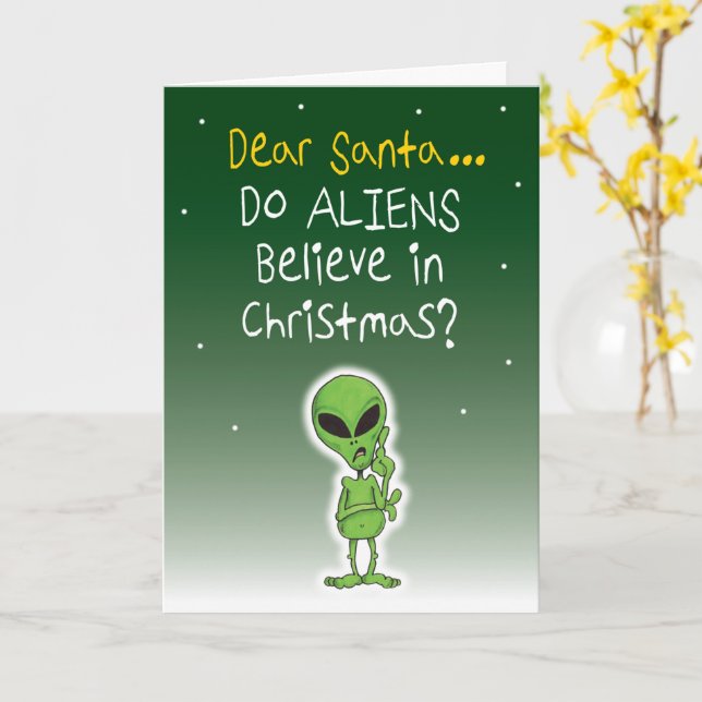 Do Aliens Believe In Christmas? Card (Yellow Flower)