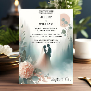Do Eucalyptus Lace Tulle Pastel Dusty Blue Wedding Invitation