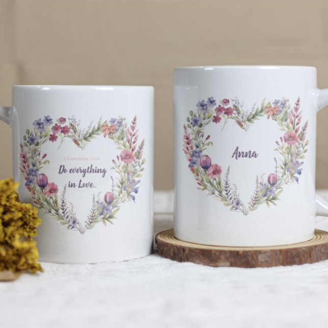 Do Everything in Love Floral Heart Christian Mug (Do Everything in Love Floral Heart Christian Mug)