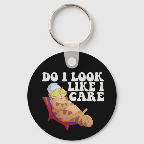 Do I Look Like i Care Funny Kawaii Cat Pet Lovers Keychain