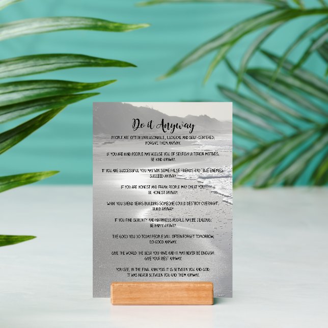 Do It Anyway Misty Ocean Beach Art Print & Holder (Insitu 2)