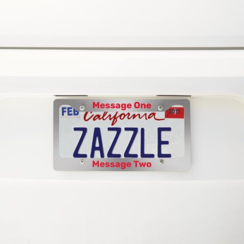 Do It Yourself Brushed Metal Look Bright Red Text License Plate Frame