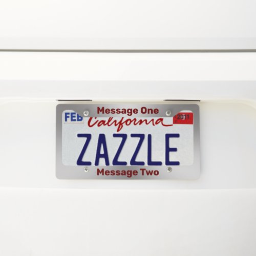 Do It Yourself Brushed Metal Look Dark Red Text License Plate Frame