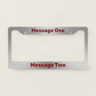Do It Yourself Brushed Metal Look Deep Red Text License Plate Frame