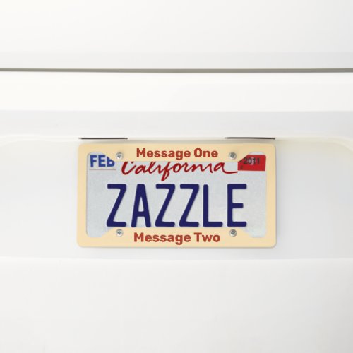 Do It Yourself Peach with Scarlet Text License Plate Frame