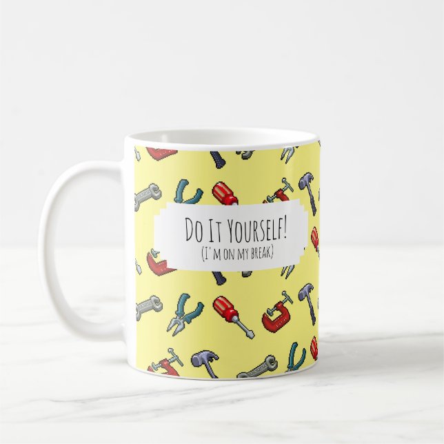 Do It Yourself! Pixel Art Tool Hammer Vice Pattern Coffee Mug (Left)