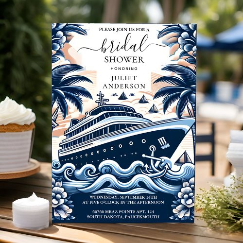 Do Knot Boat Ship Navy Blue Nautical Bridal Shower Invitation