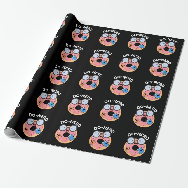 Do-nerd Funny Nerdy Donut Pun Dark BG Wrapping Paper (Unrolled)