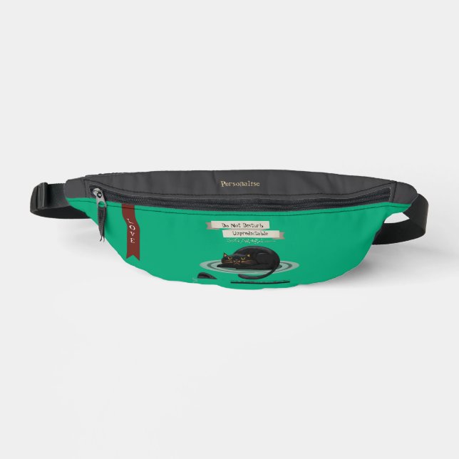 Do Not Disturb Black Cat Green Gray Fanny Pack (Front)
