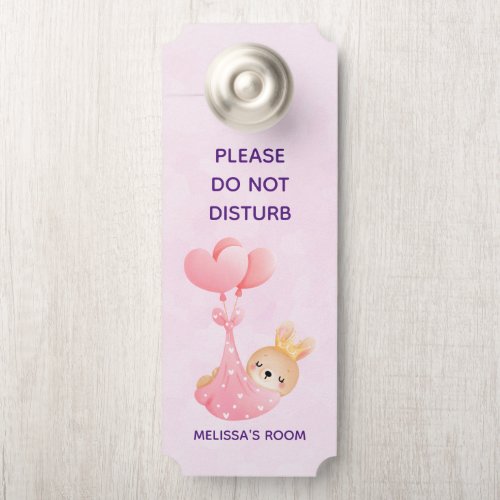 Do Not Disturb Cute Baby Bunny in a Heart Blanket Door Hanger