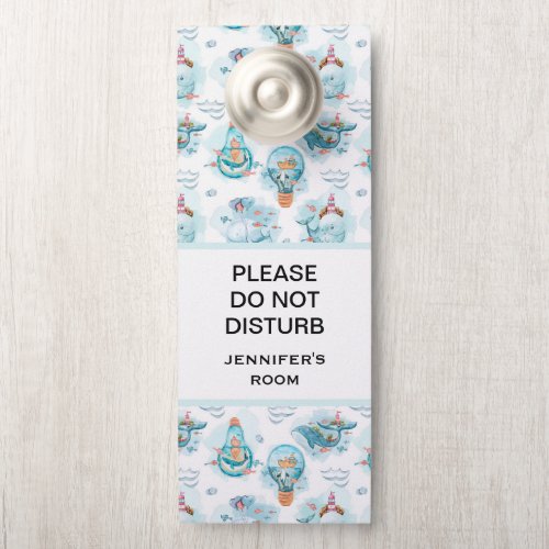 Do Not Disturb Cute Nautical Whales Pattern Door Hanger