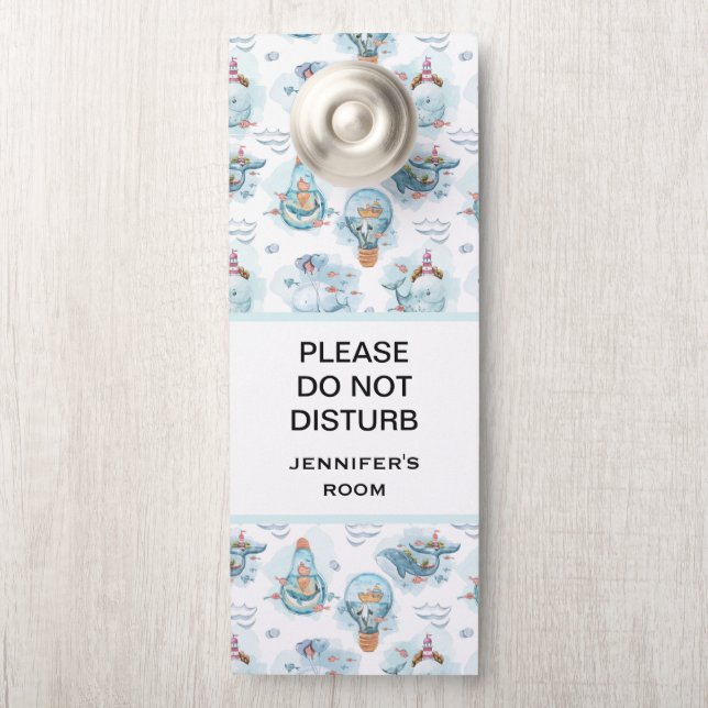 Do Not Disturb Cute Nautical Whales Pattern Door Hanger (On Knob)