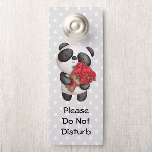 Do Not Disturb Cute Panda Bear with Rose Bouquet Door Hanger