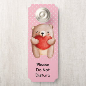 Do Not Disturb Cute Teddy Bear with a Red Heart Door Hanger