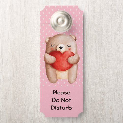 Do Not Disturb Cute Teddy Bear with a Red Heart Door Hanger