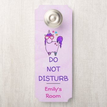 Do Not Disturb Cute Unicorn In Heart Glasses Door Hanger by Mirribug at Zazzle