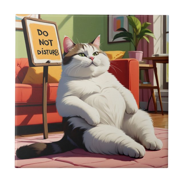 Do not Disturb Fat Cat Funny  Ceramic Tile (Front)