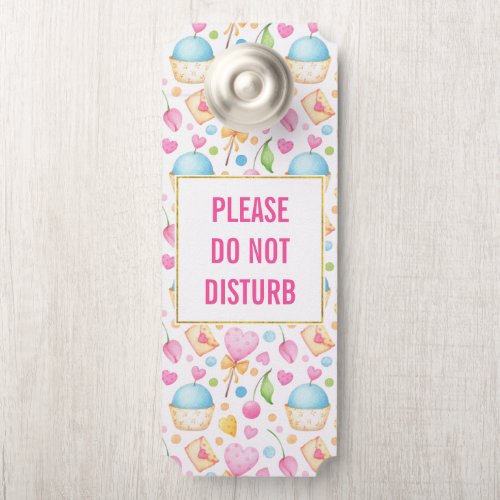 Do Not Disturb Hearts and Cupcakes Pattern Door Hanger