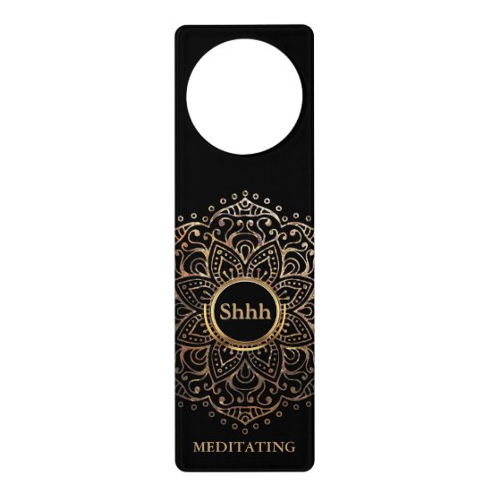 Do Not Disturb Meditation Boho Black Gold Mandala Door Hanger
